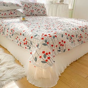 Princess-Style Bed Cover Set for All Seasons, Lace Bed Skirt Three-Piece Set, Quilted Thickened Bedspread, Non-Slip Bed Sheet, Kang Cover by Jieqi