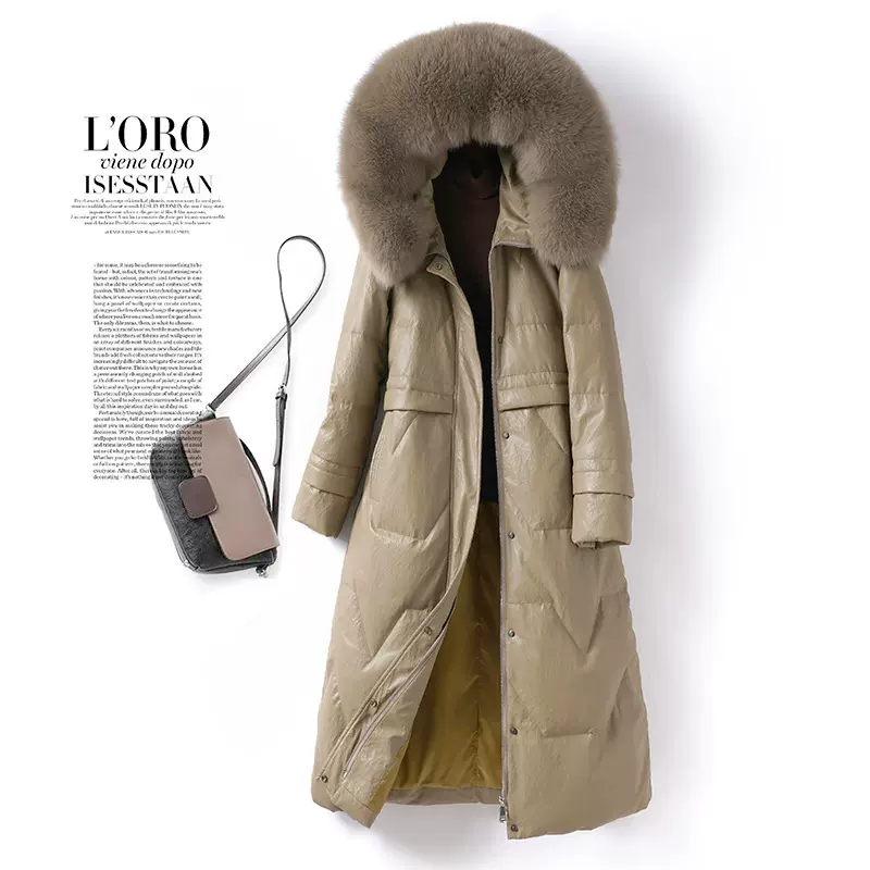 海宁绵羊皮羽绒服女中长款狐狸毛皮草连帽2025冬季新眞皮皮衣外套
