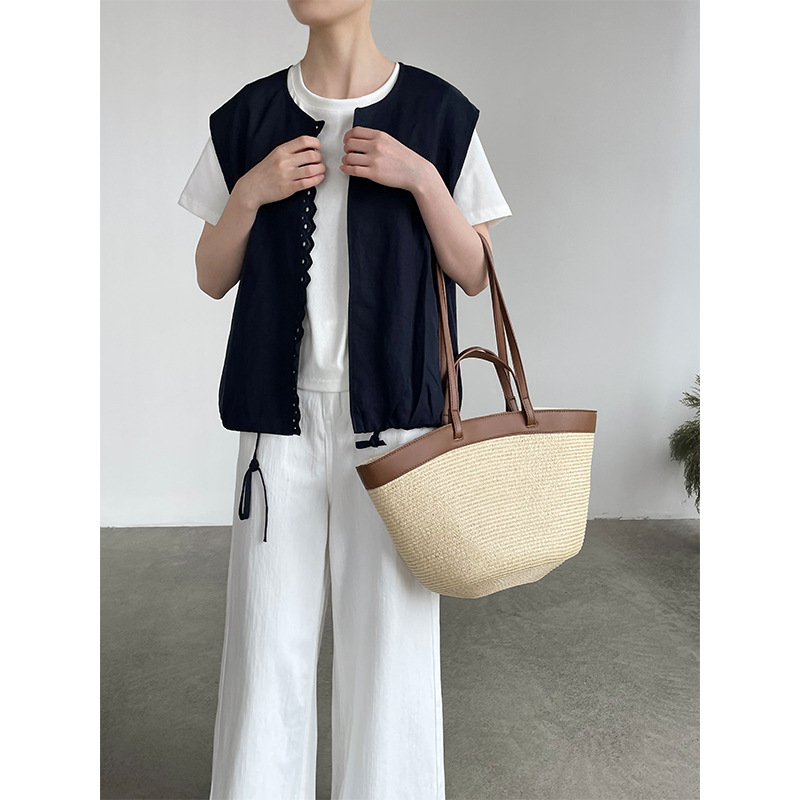 Taochuan Korean Style Sleeveless Lace Patchwork Vest for Women, Summer 2026, Versatile Drawstring Outerwear Top M8707