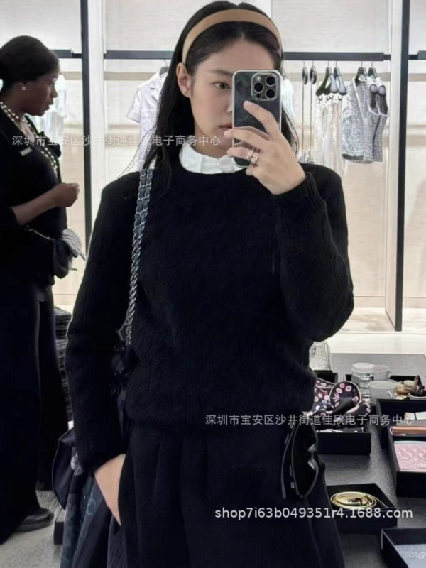 jennie同款25秋冬新款美式复古刺绣绞花针织圆领套头毛衣打底上衣|undefined
