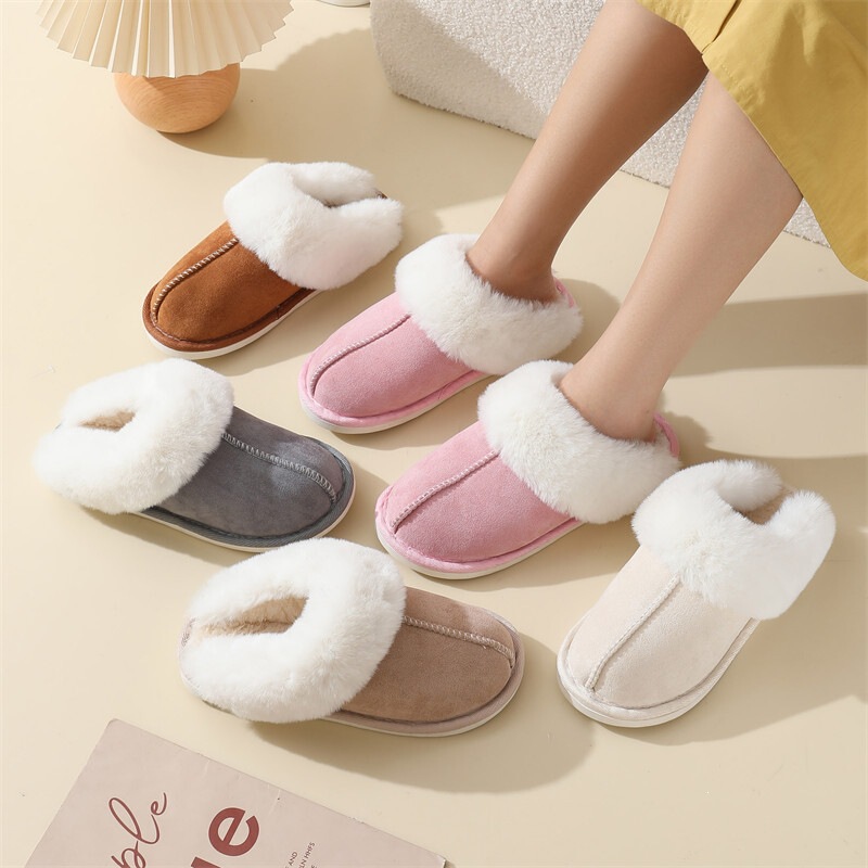 Cross-border hot-selling winter suede fur-lined cotton slippers wholesale for men and women, indoor thick-soled non-slip warm slippers