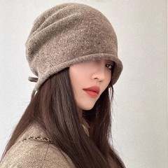 苦茶咖星空色纯羊毛堆堆帽女韩式休闲百搭冬季宽松针织帽显脸小男