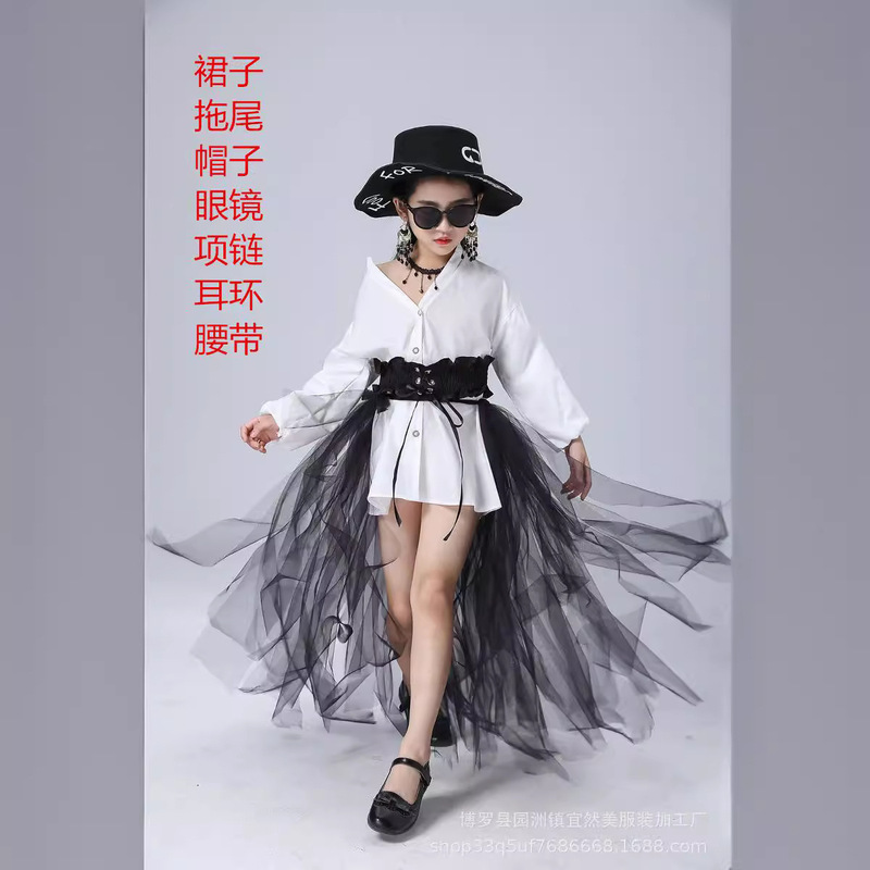 Girls' Fashion Clothing Shoulder Suit Children's Catwalk Car Model Fashion Personality Performance Clothing Model Fashion Show Dress