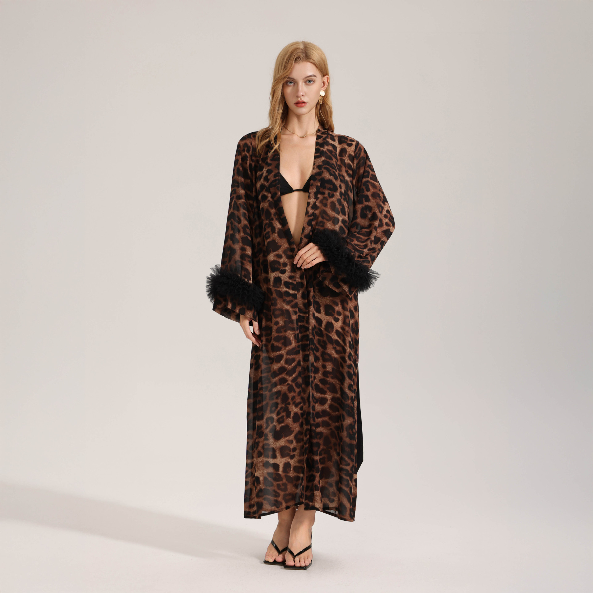 Accappatoio da notte con stampa leopardata 2026 - Accappatoio da casa da donna estivo-autunnale a maniche lunghe, leggero, stile lungo, filato di perle, stile selvaggio_voghion.com