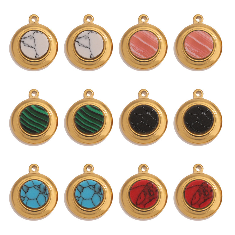 Stainless Steel Gold Plated Natural Stone Round Bohemian Flat Back Charm Pendant DIY Earrings Jewelry Accessories Stainless Steel Gold Plated Natural Stone Round Bohemian Flat Back Charm Pendant DIY Earrings Jewelry Accessories