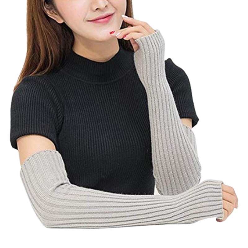 Yifan otoño e invierno al aire libre decoración cálida estilo coreano color sólido moda plana aguja dedo agujero oversleeve punto elástico manga del brazo
