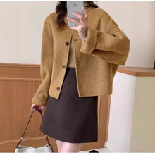 新款双面羊毛大衣短款小个子大袖子廓版加厚羊绒双面长毛保暖外套