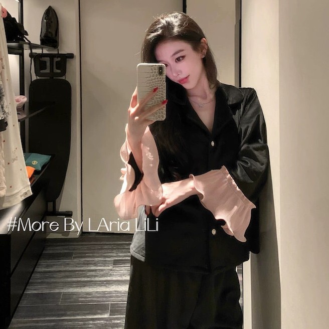 秋冬新款海岛绒睡衣女荷叶边少女甜美氛围感喇叭袖宫廷风家居服|undefined