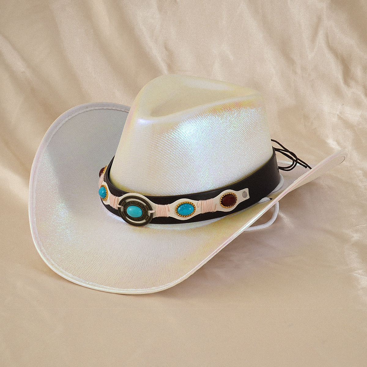 Unisex Damen Zylinder Silber Neon und andere funkelnde ovale Edelsteine Liuding Hut Party_voghion.com