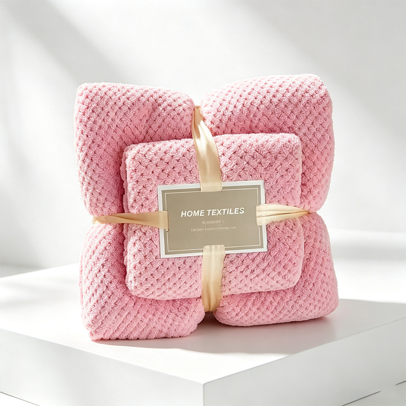 Pineapple toalla de coral toalla de baño de peluche dos piezas engrosada absorción de agua toalla de toalla de baño doméstica conjunto de baño al por mayor