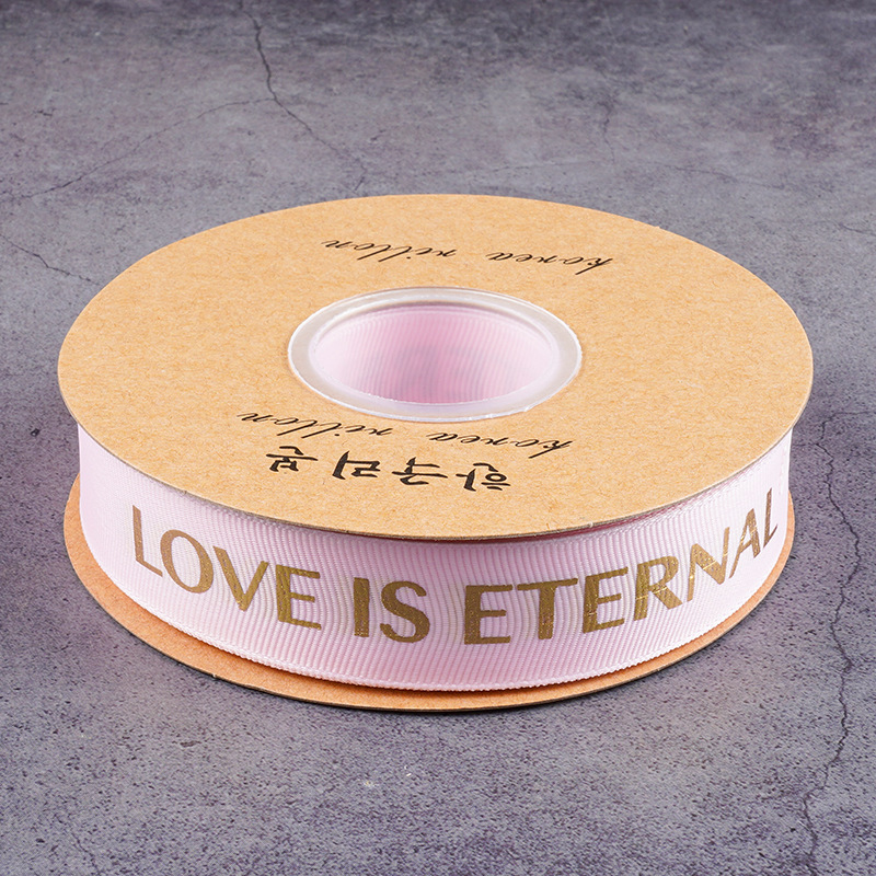 Cinta de flores con hilo de 2.5 mm, cinta para envolver flores, arte floral, cinta acanalada con lámina dorada, letras en inglés LOVE, para atar ramos