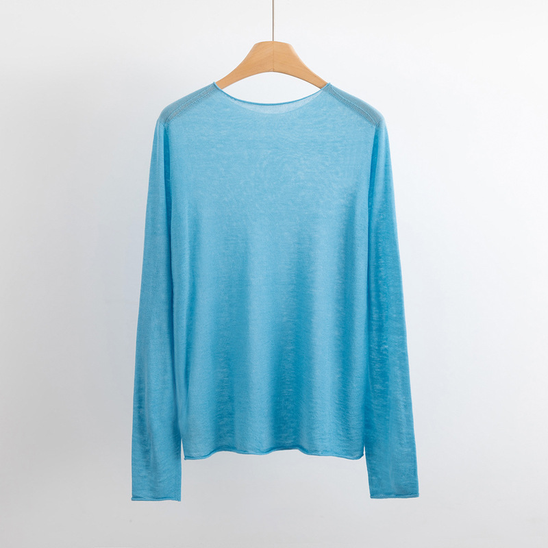 Skin-friendly and delicate ultra-thin wool sweater, 33% wool, one-line neckline, Korean style, loose fit, high-quality, seamless design