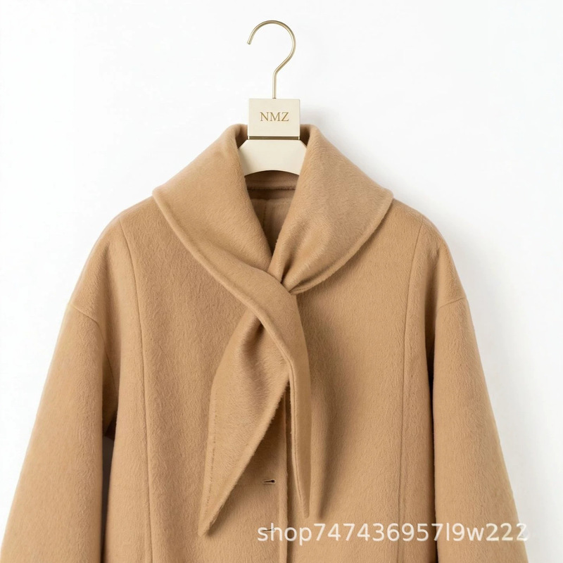 26 Autumn 100% Wool Bow Ribbon Korean Style Wide Fit Age-Reducing Sweet Fashion Double-Sided Wool Coat