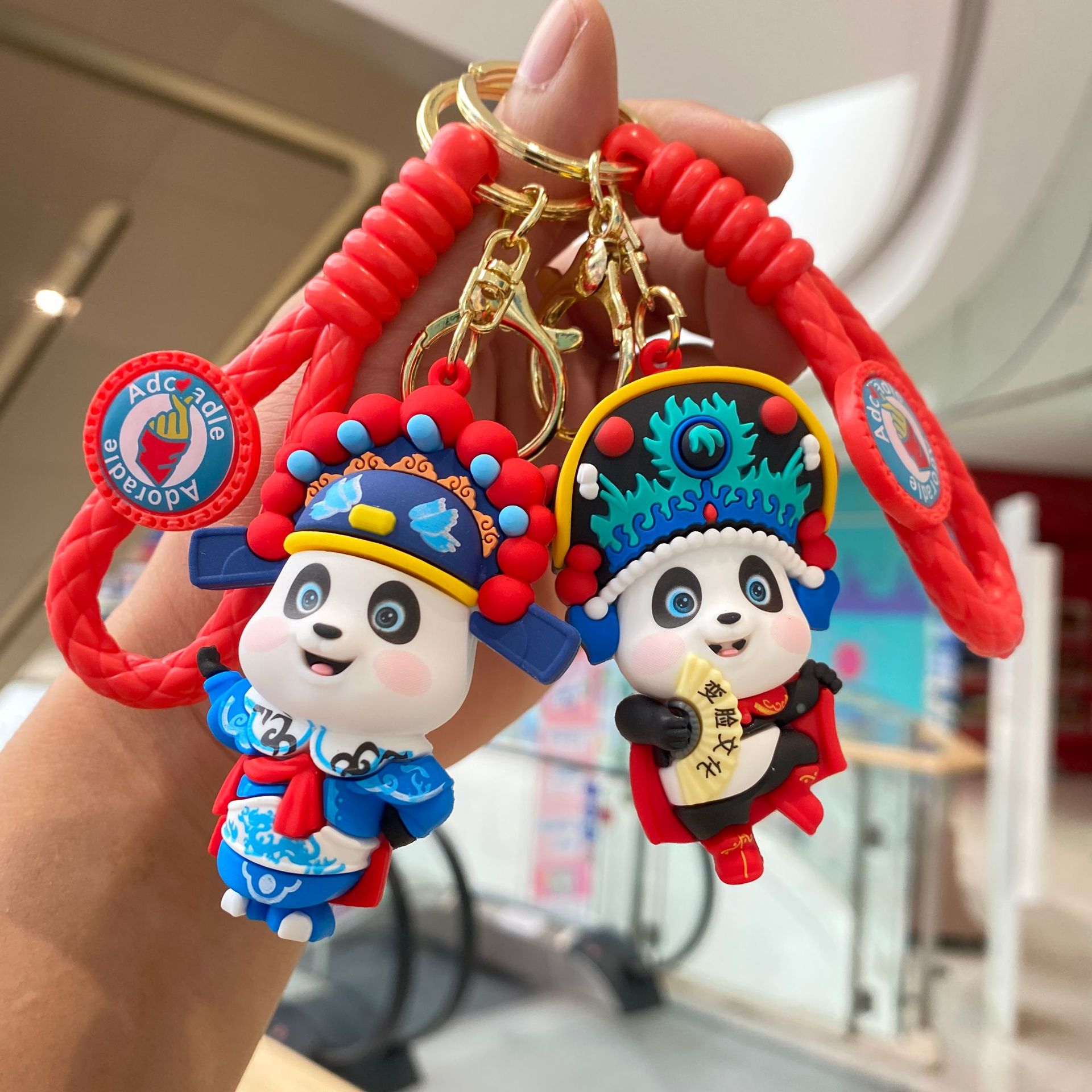 Moda nacional cara-cambio Panda llavero estilo chino ópera muñeca coche clave colgante mochila adornos exquisito regalo
