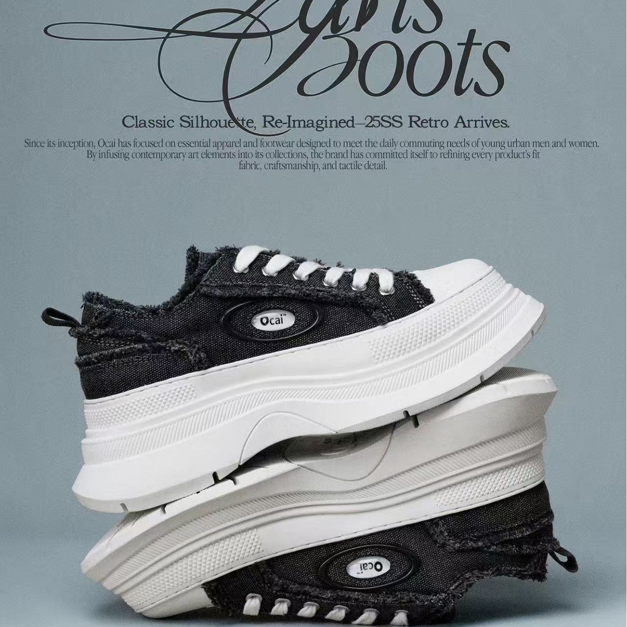 Women's Grey Platform Canvas Shoes Left Bank Retro High End Feel Casual Frayed Edge Boots With Height Increase_voghion.com