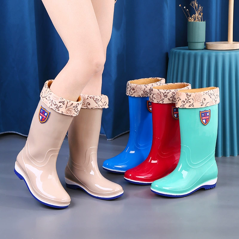 Модные уличные высокие сапоги, новые резиновые сапоги, женские высокие водные туфли, женские резиновые сапоги на флисовой подкладке