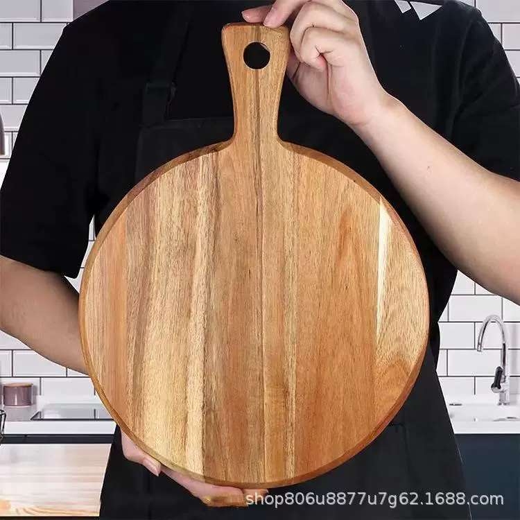 圆形面包熟食披萨板托盘实木带手柄牛排板切芝士面包板相思木托盘