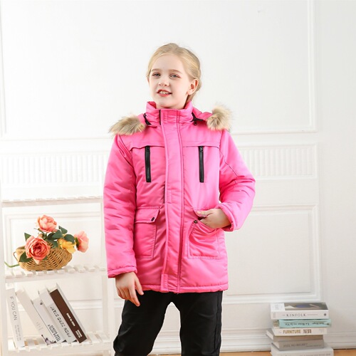 Wholesale Thick and Warm Padded Windproof Jacket for Big Kids, Pure Color with Removable Plush Hood, Unisex
