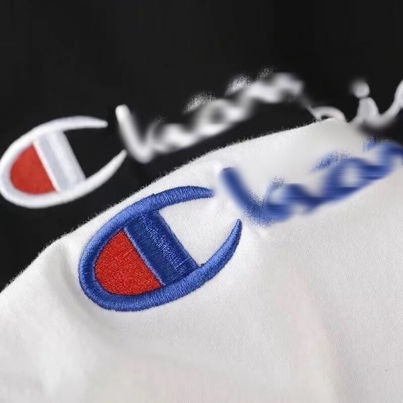 Trendy Brand Summer Pure Cotton T-Shirt with Embroidery, Champion Style, Unisex Couple's Round Neck Short-Sleeve Top Wholesale for Men