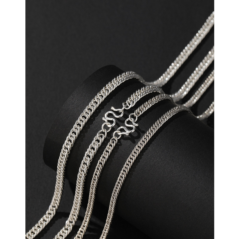S925 collar de cadena de látigo de plata de ley cadena de clavícula de moda masculina cadena de plata femenina personalidad hip-hop hombre grueso cubano cadena