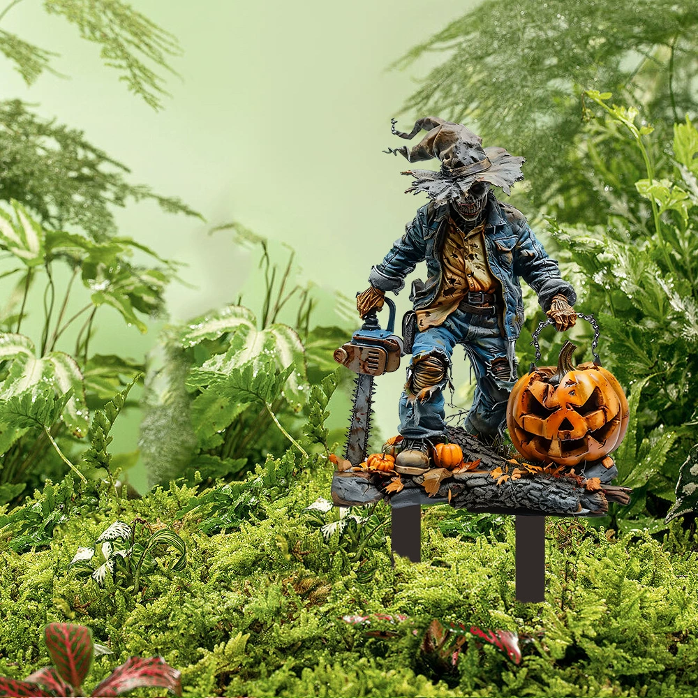 Аcrylic Halloween Chainsaw Pumpkin Decoration Ground Potted Plant Scene Decoration Props Decoration Card