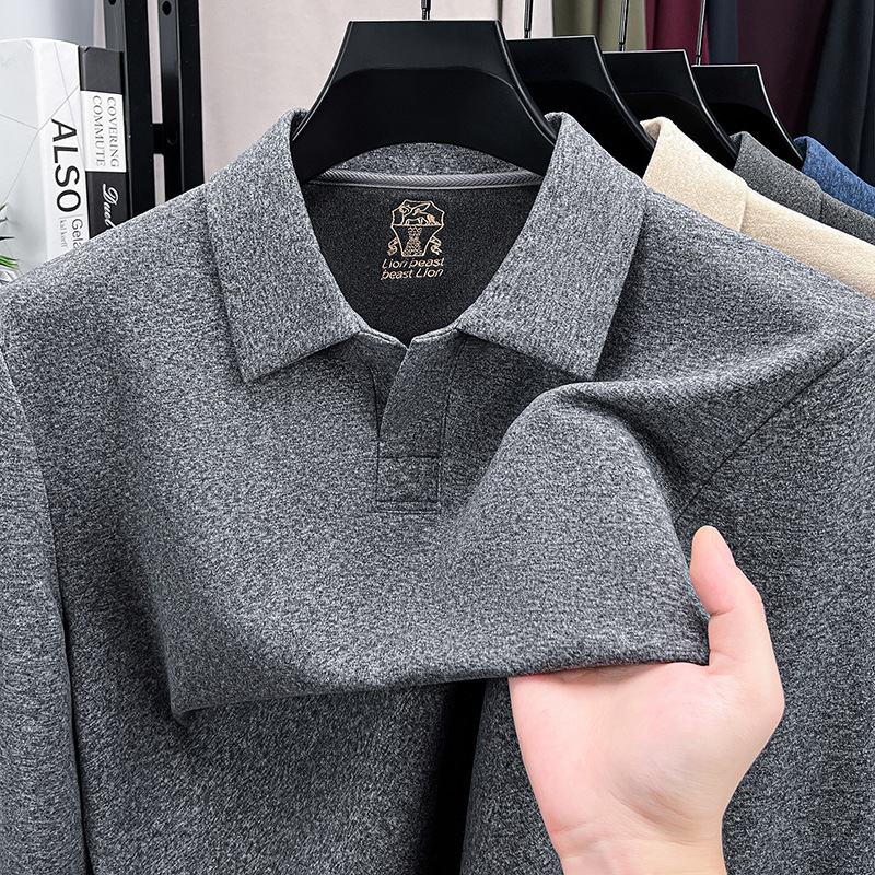2026 Spring and Autumn POLO Shirt Business Casual Fashion Men's Long Sleeve Scissor Collar T-Shirt Versatile with Sheep Wool and Silk 2026 Spring and Autumn POLO Shirt Business Casual Fashion Men's Long Sleeve Scissor Collar T-Shirt Versatile with Sheep Wool and Silk