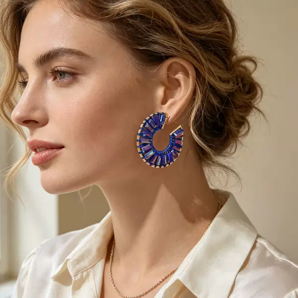 Vintage C-ring handmade crystal earrings, high-end statement earrings, European and American holiday style large earrings