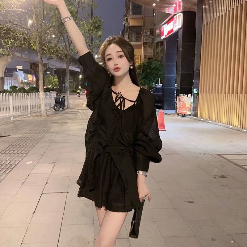 洋气套装女2025夏款欧洲站chic风小众抽绳上衣短裤女神范两件套潮