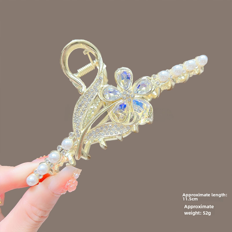 Temperamento Full Diamond Metal Shark Clip Hairpin Back Head Coil Hair Grab Clip Donna Primavera Estate Super Large Clip Copricapo Hair Grab_voghion.com