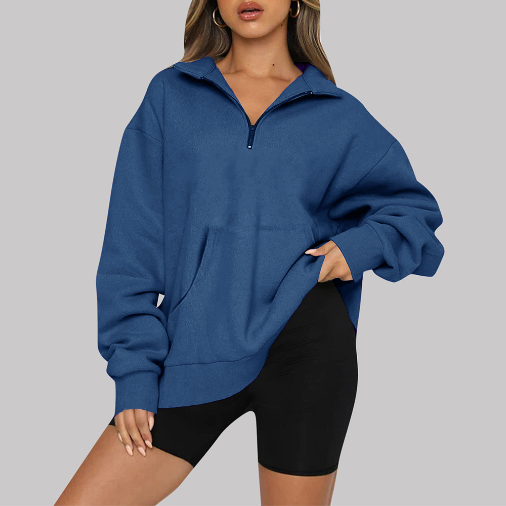 Hoodies De Douille Du Hoodie Des Femmes Longs Et Couleur Solide De Mode De Poche De Sweatshirts display picture 5