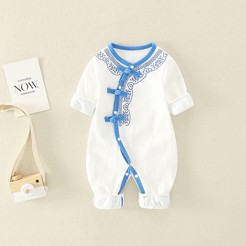 Bebés, primavera y otoño, año, estilo chino, traje Tang, mono, mamelero, mono de algodón, mono, hombres y mujeres, vestido de cien días para bebés
