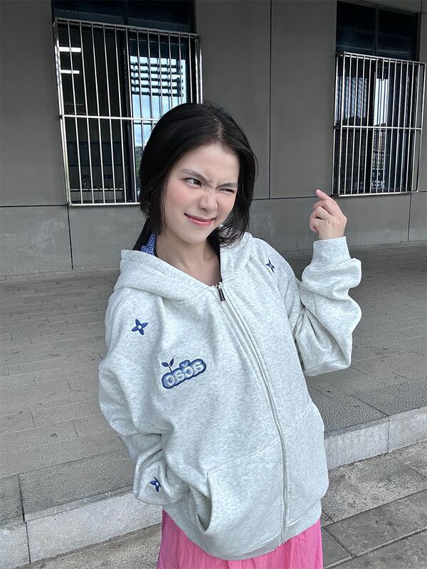 美式街头字母刺绣拼接连帽卫衣女2025秋季新款宽松学院风慵懒上衣|undefined