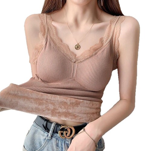 Cross-border foreign trade hot warm suspender vest for women in autumn and winter, thick base coat, lace heating and traceless base coat