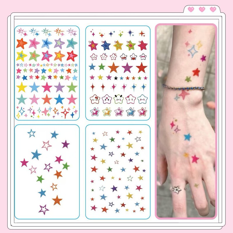 Glittery Colorful Star Fresh Style Waterproof Music Festival Face Tattoo Stickers Arm Beautiful Cool Long-Lasting Female Realistic Stickers Glittery Colorful Star Fresh Style Waterproof Music Festival Face Tattoo Stickers Arm Beautiful Cool Long-Lasting Female Realistic Stickers