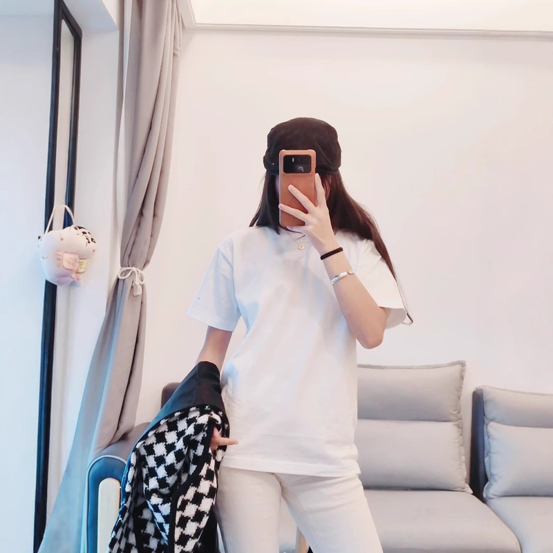 Xinjiang Cotton 300g Heavyweight T-Shirt for Women, Summer T-Shirt with Dropped Shoulder Sleeves, Short-Sleeved Pure Cotton Pure White Base Shirt for Women and Couples