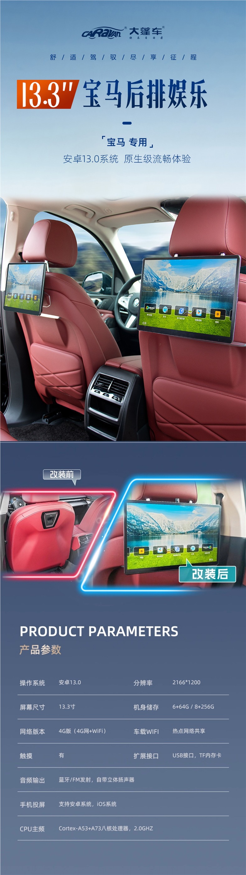Large Screen Car Tv Display for Bmw Rear Seat Entertainment System X5X7, Suitable for 5 Series, 7 Series, X3