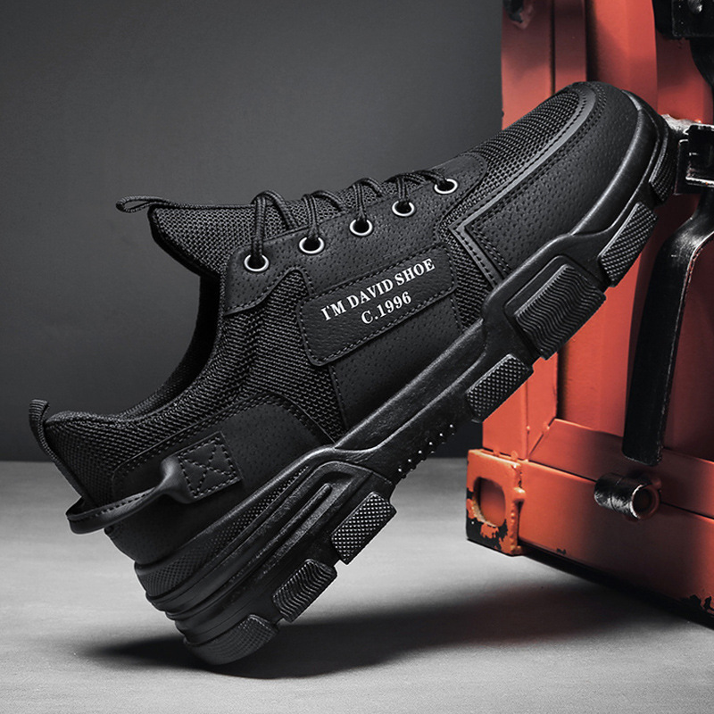 Zapatos de hombre impermeables y antideslizantes para el sitio de construcción, zapatos de skate negro resistentes al desgaste, zapatos de invierno de protección contra el trabajo, zapatos de moda