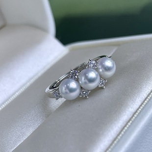 Star Ring 5-6mm Perfect Round Aurora Basic Flawless Freshwater Inlaid Daily Work Clothing Sterling Silver Adjustable