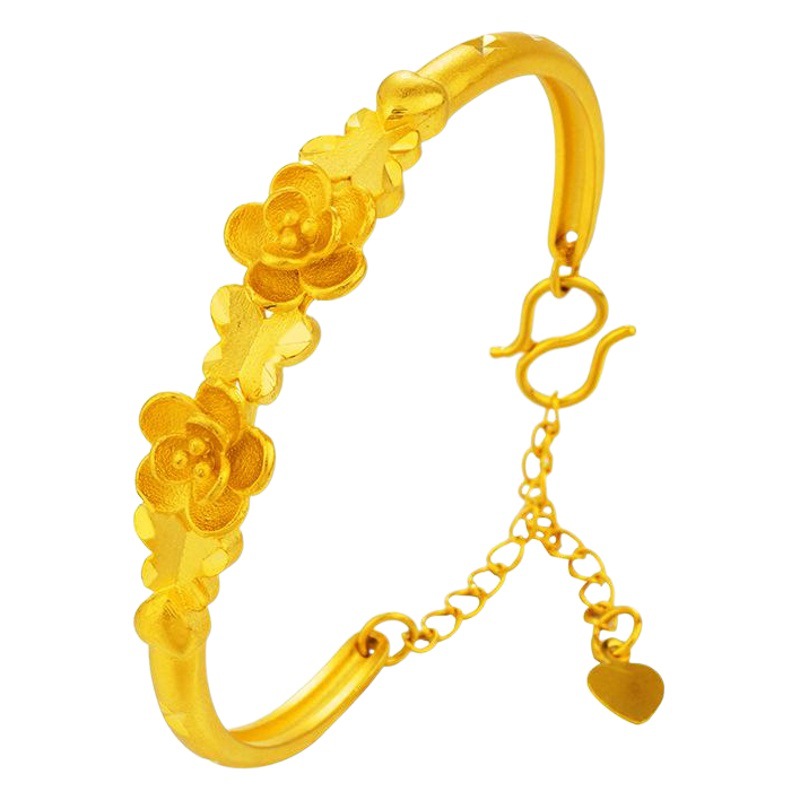 Vietnam oro doble flor abierta pulsera boutique cobre chapado 999 oro puro Rosa pulsera al por mayor