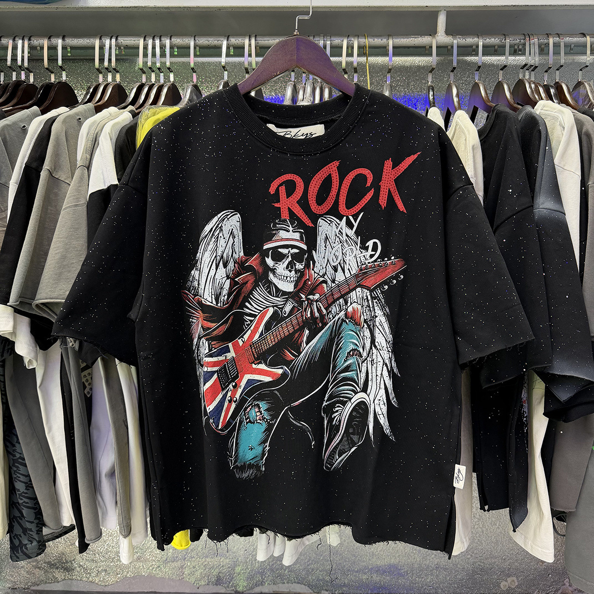 Transfronterizo nueva venta en caliente BKS camiseta de manga corta extraña esqueleto retro lavado de agua caliente perforación en caliente para hombres y mujeres de moda en stock lotes