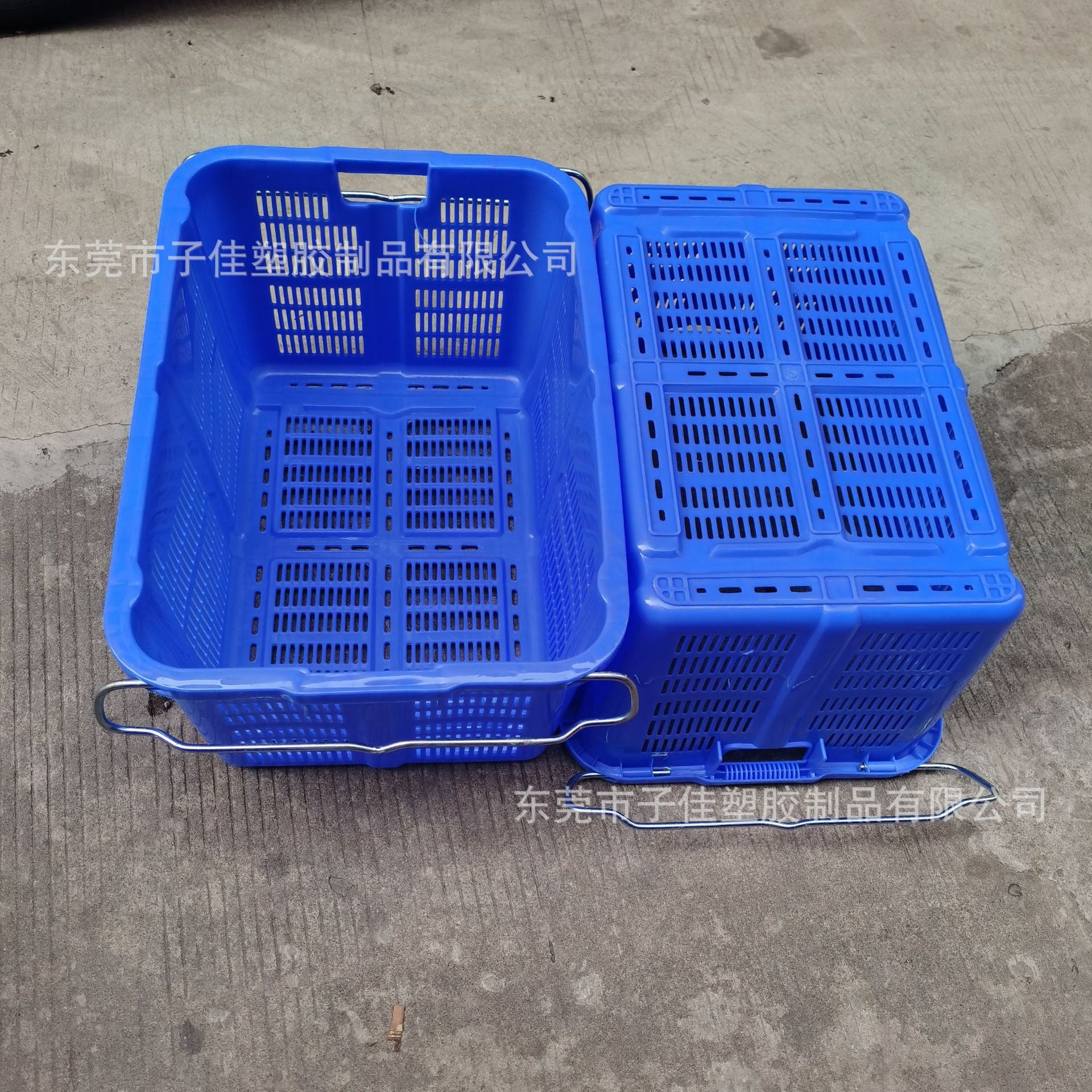 蓝色加厚塑胶铁耳萝 水果市场运输框 690*490*370