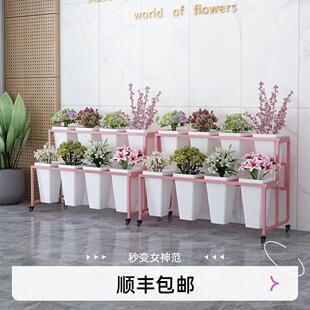 Indoor Movable Flower Shelf Flower Shopping Mall Light Luxury Iron Flower Bucket Stand Multi-layer Flower Plant Display Stand