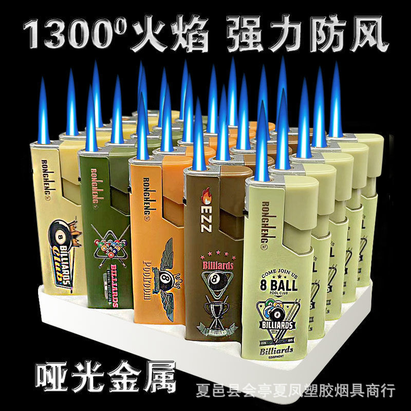 Publicidad de encendedor a prueba de viento de metal inflado láser de alta calidad impresión directa llama azul impresión UV color publicidad