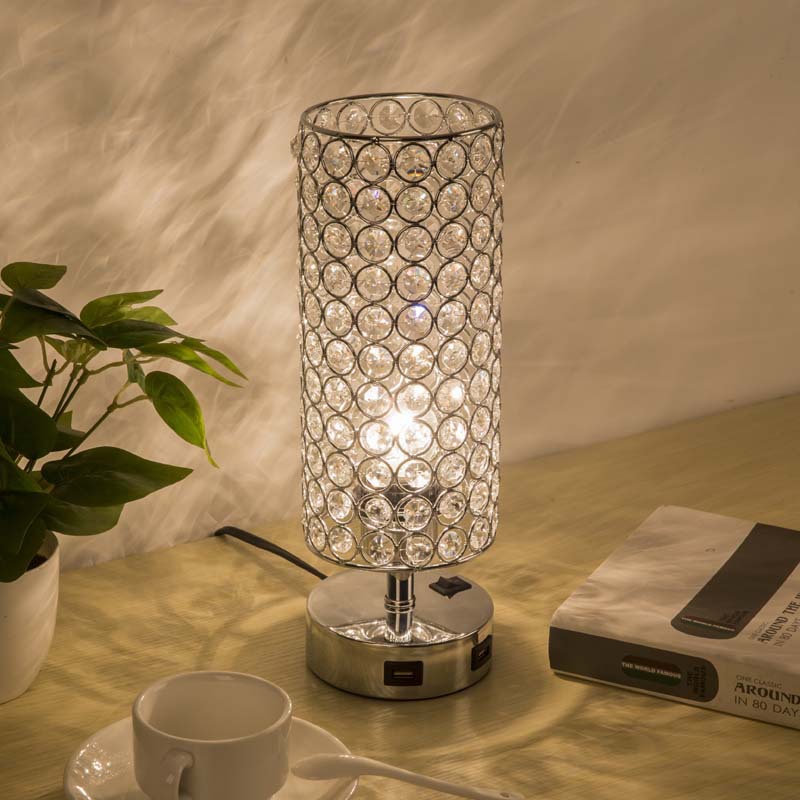 跨境專供現代簡約USB充電水晶檯燈桌燈臥室床頭裝飾小夜燈亞馬遜