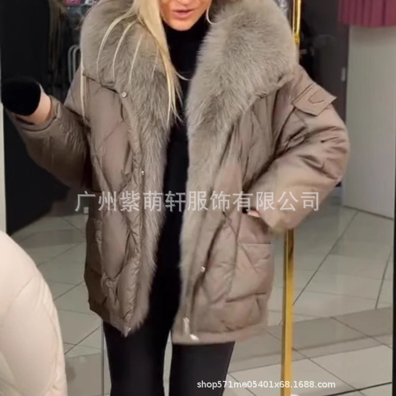 2025亚马逊秋冬新款跨境欧美时尚外贸女装气质优雅连帽中长款棉服|undefined