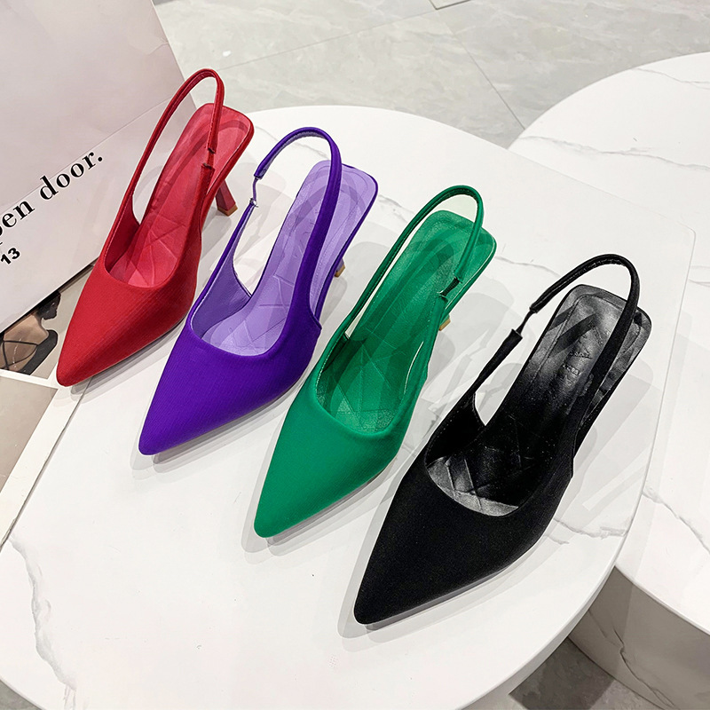 Cross-border foreign trade plus size high heel single-layer shoes women's pointed stiletto heel back strap sandals fashionable elegant women's shoes red high heel