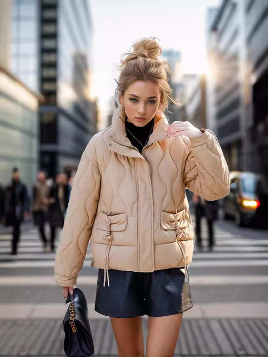 Veste courte en coton coréen pour femme, manteau d'hiver à col montant épais, chaud et décontracté, polyvalent_voghion.com