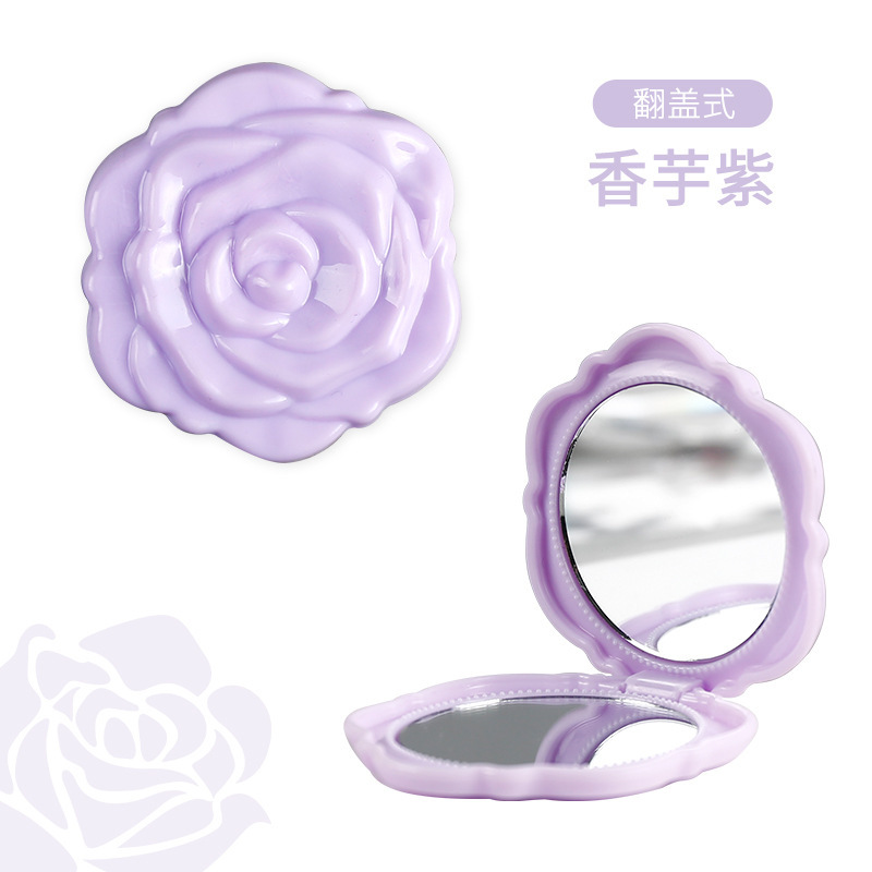 Espejo pequeño de rosa, espejo de maquillaje de doble cara para niñas, espejo plegable portátil, mini espejo de aumento abatible, espejo cuadrado