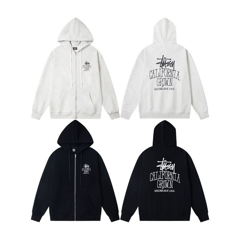 Stussy Men's and Women's Cardigan Jacket Zipper Hooded Sweatshirt Letter Autumn and Winter Casual Cross-Border Stu High Quality Heavy Weight