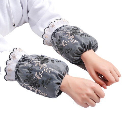 Women's Double-Layer Lace Net Sleeve Covers for Autumn/Winter, Factory-Brand, Anti-Stain, Dustproof, Student, Adult, Office Down Jackets, Head Covers